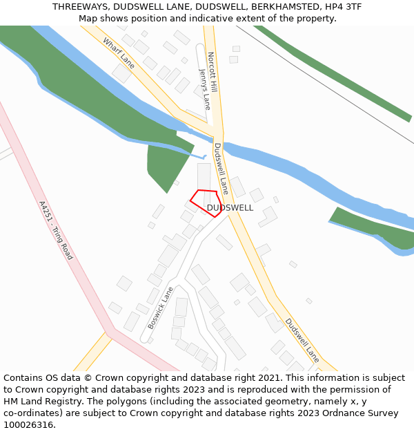 THREEWAYS, DUDSWELL LANE, DUDSWELL, BERKHAMSTED, HP4 3TF: Location map and indicative extent of plot