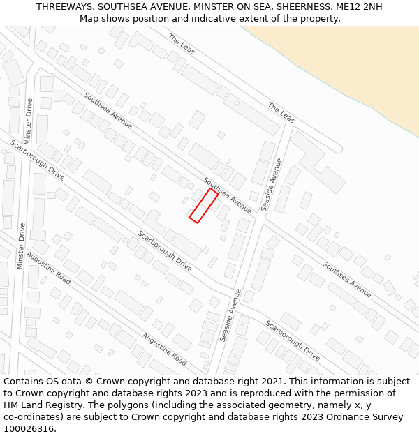 THREEWAYS, SOUTHSEA AVENUE, MINSTER ON SEA, SHEERNESS, ME12 2NH: Location map and indicative extent of plot