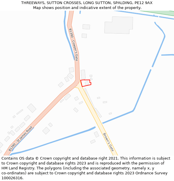 THREEWAYS, SUTTON CROSSES, LONG SUTTON, SPALDING, PE12 9AX: Location map and indicative extent of plot