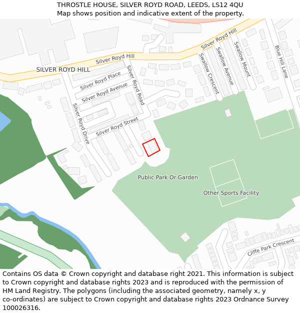 THROSTLE HOUSE, SILVER ROYD ROAD, LEEDS, LS12 4QU: Location map and indicative extent of plot