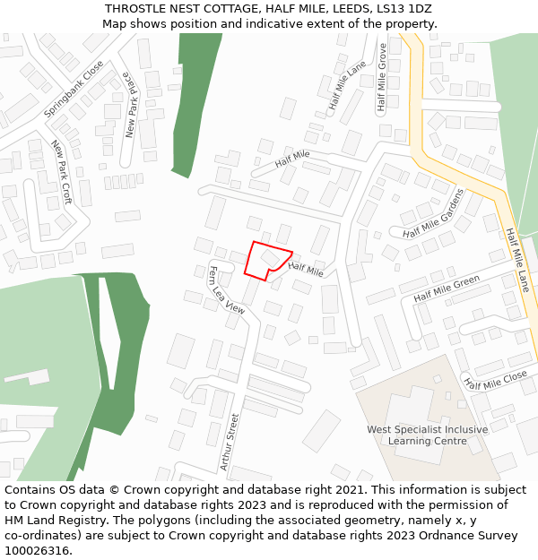 THROSTLE NEST COTTAGE, HALF MILE, LEEDS, LS13 1DZ: Location map and indicative extent of plot