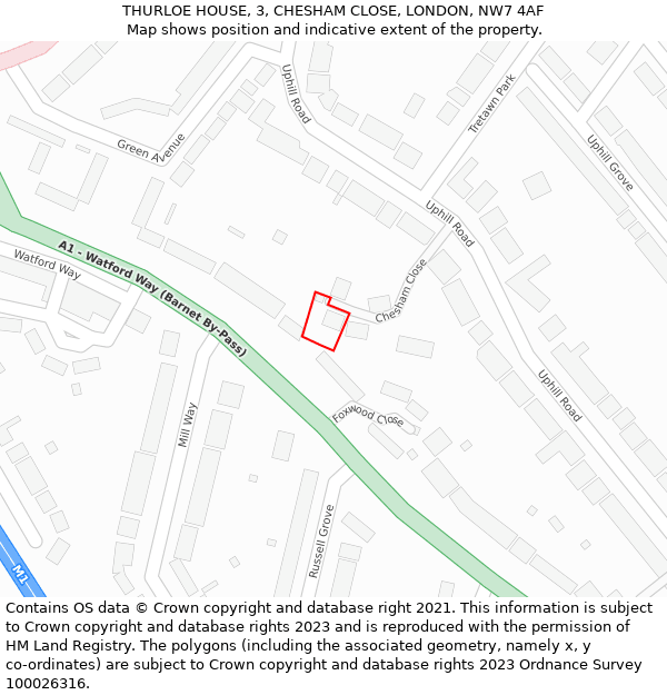 THURLOE HOUSE, 3, CHESHAM CLOSE, LONDON, NW7 4AF: Location map and indicative extent of plot