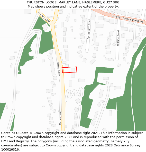 THURSTON LODGE, MARLEY LANE, HASLEMERE, GU27 3RG: Location map and indicative extent of plot