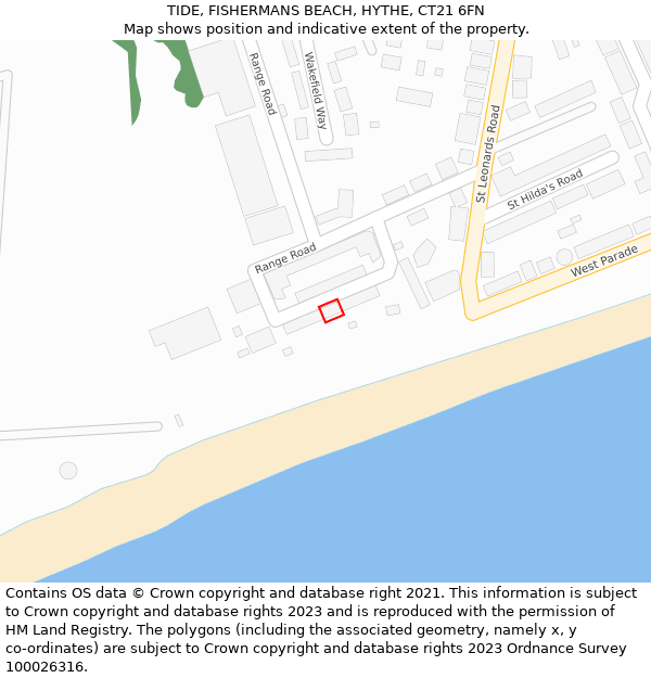 TIDE, FISHERMANS BEACH, HYTHE, CT21 6FN: Location map and indicative extent of plot