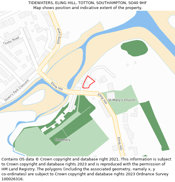 TIDEWATERS, ELING HILL, TOTTON, SOUTHAMPTON, SO40 9HF: Location map and indicative extent of plot