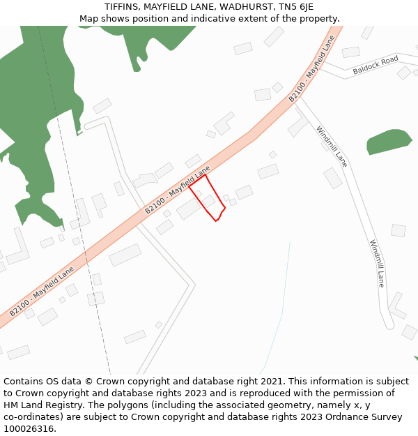 TIFFINS, MAYFIELD LANE, WADHURST, TN5 6JE: Location map and indicative extent of plot