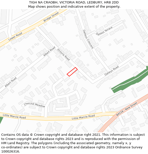 TIGH NA CRAOBH, VICTORIA ROAD, LEDBURY, HR8 2DD: Location map and indicative extent of plot