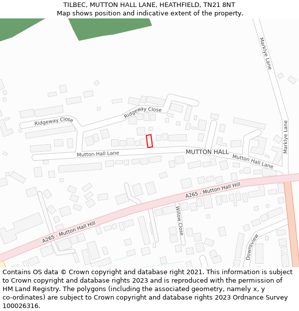 TILBEC, MUTTON HALL LANE, HEATHFIELD, TN21 8NT: Location map and indicative extent of plot
