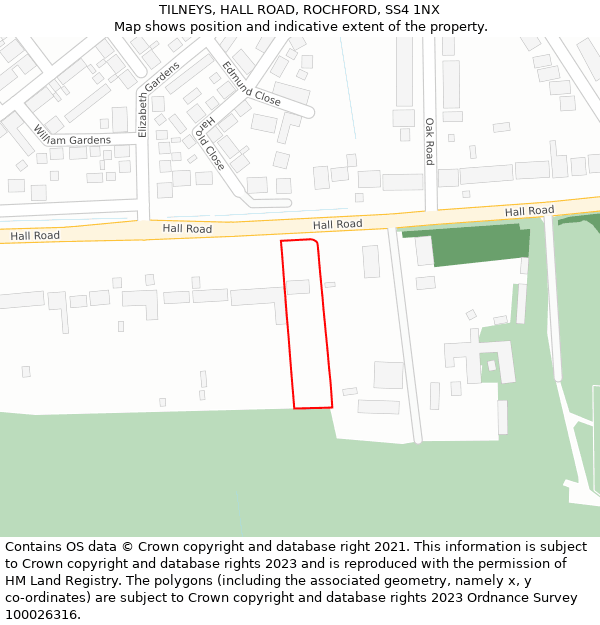 TILNEYS, HALL ROAD, ROCHFORD, SS4 1NX: Location map and indicative extent of plot