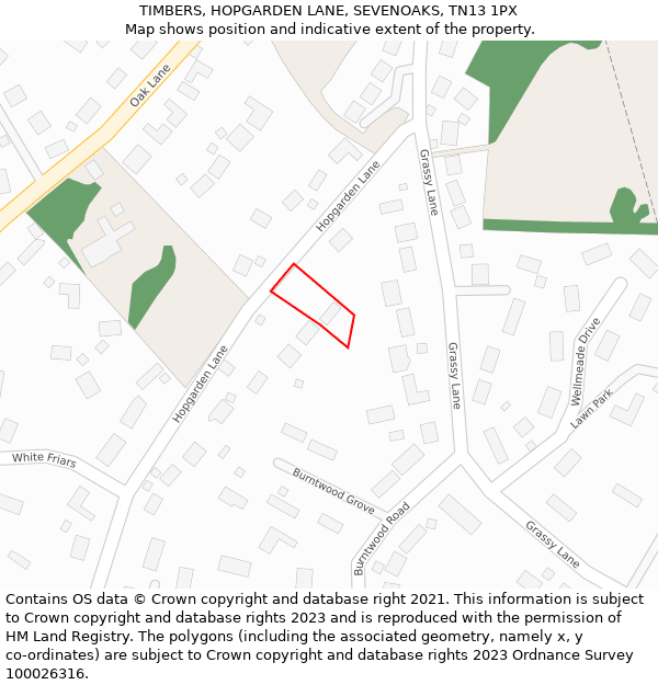 TIMBERS, HOPGARDEN LANE, SEVENOAKS, TN13 1PX: Location map and indicative extent of plot