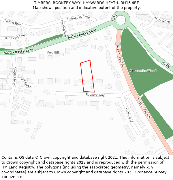 TIMBERS, ROOKERY WAY, HAYWARDS HEATH, RH16 4RE: Location map and indicative extent of plot