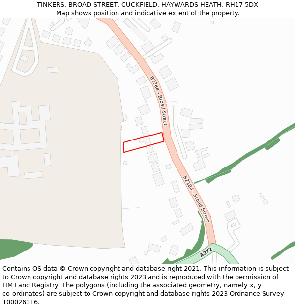 TINKERS, BROAD STREET, CUCKFIELD, HAYWARDS HEATH, RH17 5DX: Location map and indicative extent of plot