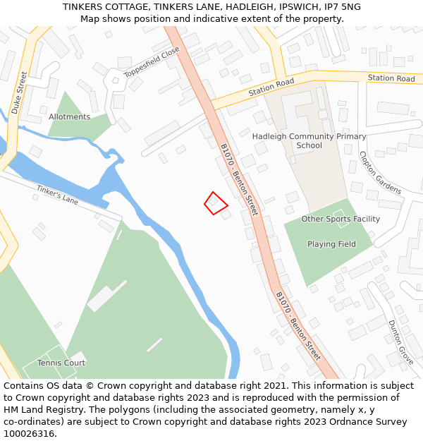 TINKERS COTTAGE, TINKERS LANE, HADLEIGH, IPSWICH, IP7 5NG: Location map and indicative extent of plot
