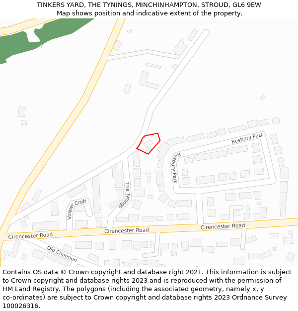 TINKERS YARD, THE TYNINGS, MINCHINHAMPTON, STROUD, GL6 9EW: Location map and indicative extent of plot