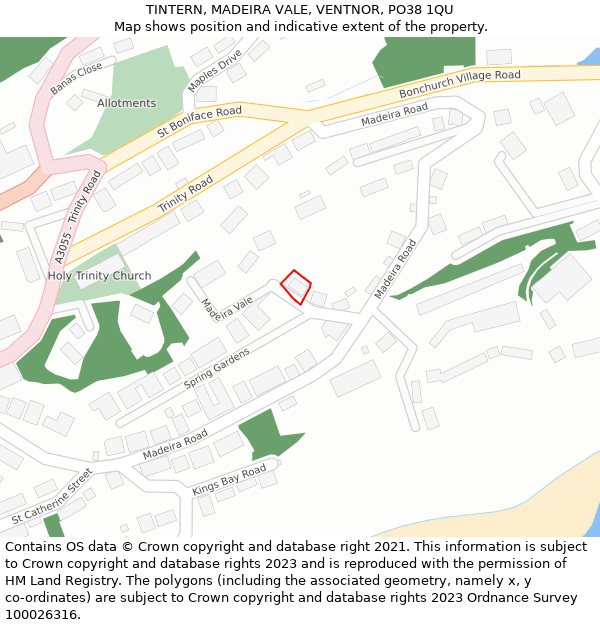 TINTERN, MADEIRA VALE, VENTNOR, PO38 1QU: Location map and indicative extent of plot