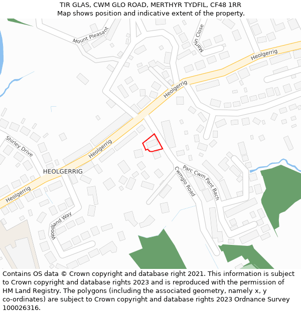 TIR GLAS, CWM GLO ROAD, MERTHYR TYDFIL, CF48 1RR: Location map and indicative extent of plot