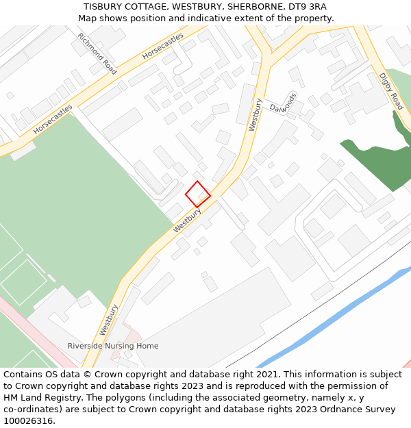 TISBURY COTTAGE, WESTBURY, SHERBORNE, DT9 3RA: Location map and indicative extent of plot