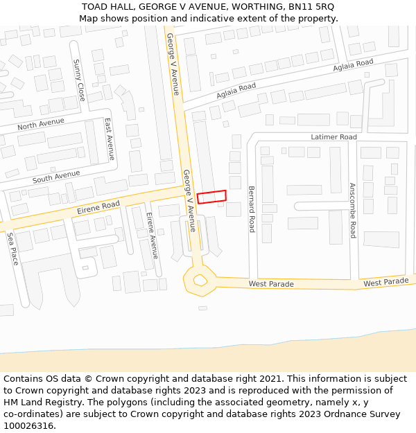 TOAD HALL, GEORGE V AVENUE, WORTHING, BN11 5RQ: Location map and indicative extent of plot