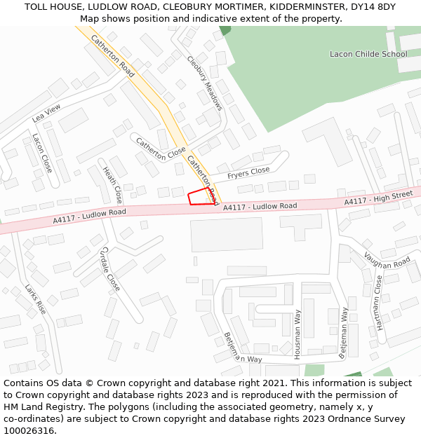 TOLL HOUSE, LUDLOW ROAD, CLEOBURY MORTIMER, KIDDERMINSTER, DY14 8DY: Location map and indicative extent of plot