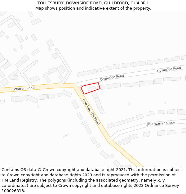 TOLLESBURY, DOWNSIDE ROAD, GUILDFORD, GU4 8PH: Location map and indicative extent of plot