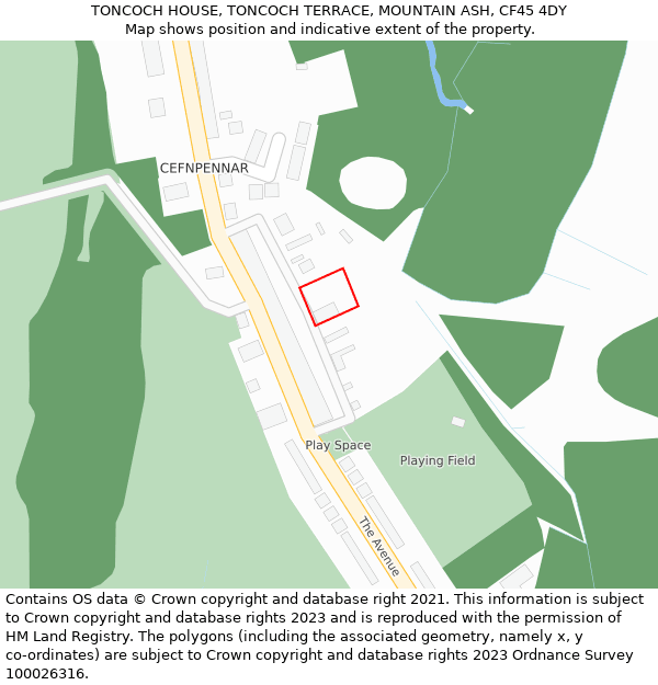 TONCOCH HOUSE, TONCOCH TERRACE, MOUNTAIN ASH, CF45 4DY: Location map and indicative extent of plot