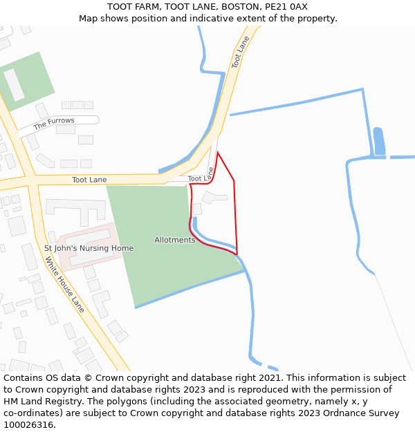 TOOT FARM, TOOT LANE, BOSTON, PE21 0AX: Location map and indicative extent of plot