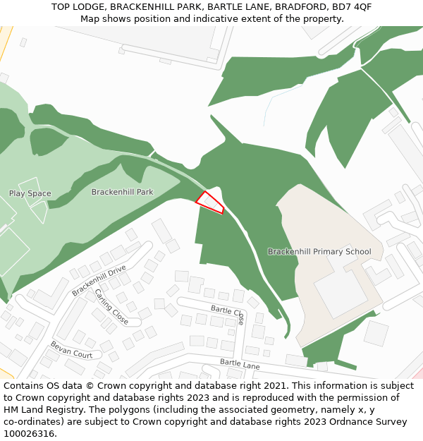 TOP LODGE, BRACKENHILL PARK, BARTLE LANE, BRADFORD, BD7 4QF: Location map and indicative extent of plot