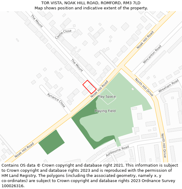 TOR VISTA, NOAK HILL ROAD, ROMFORD, RM3 7LD: Location map and indicative extent of plot