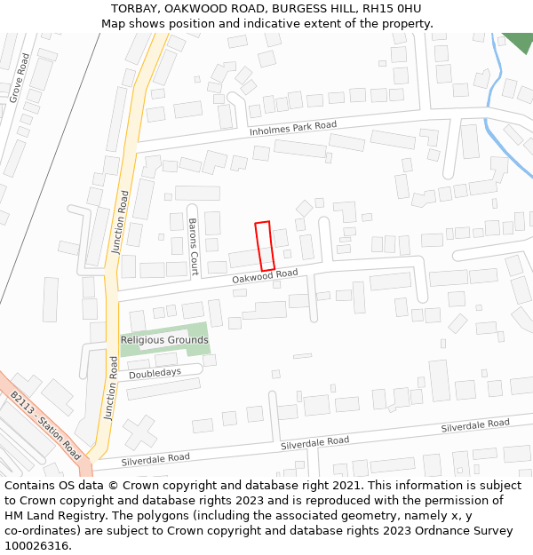 TORBAY, OAKWOOD ROAD, BURGESS HILL, RH15 0HU: Location map and indicative extent of plot