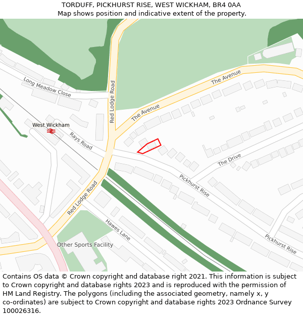 TORDUFF, PICKHURST RISE, WEST WICKHAM, BR4 0AA: Location map and indicative extent of plot
