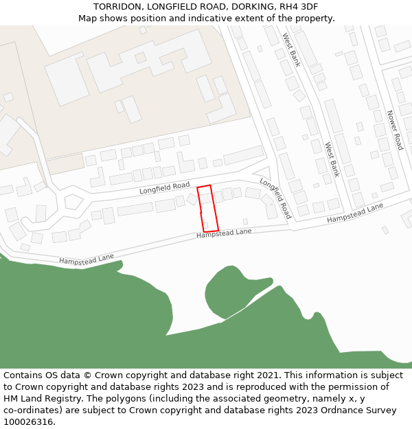 TORRIDON, LONGFIELD ROAD, DORKING, RH4 3DF: Location map and indicative extent of plot