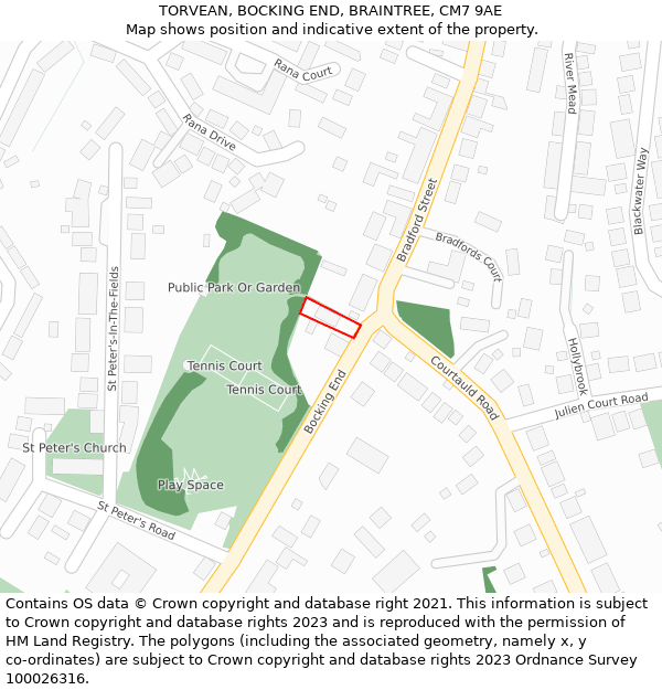 TORVEAN, BOCKING END, BRAINTREE, CM7 9AE: Location map and indicative extent of plot