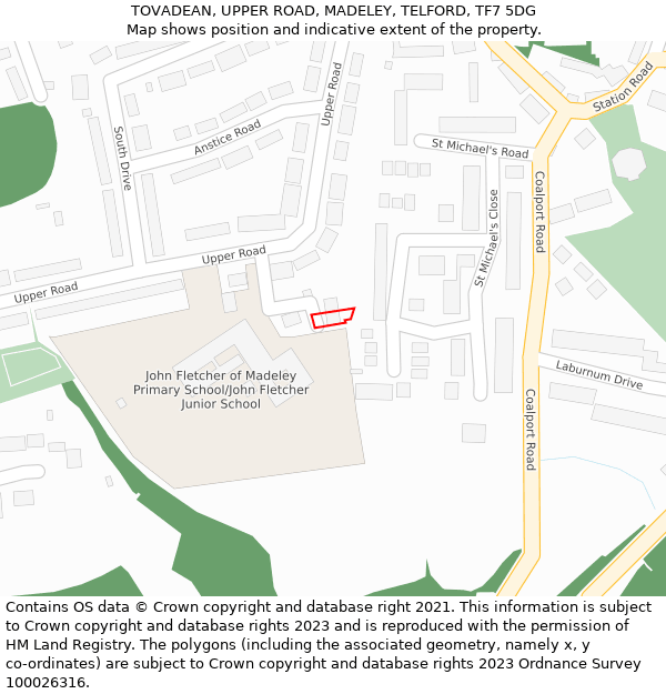 TOVADEAN, UPPER ROAD, MADELEY, TELFORD, TF7 5DG: Location map and indicative extent of plot