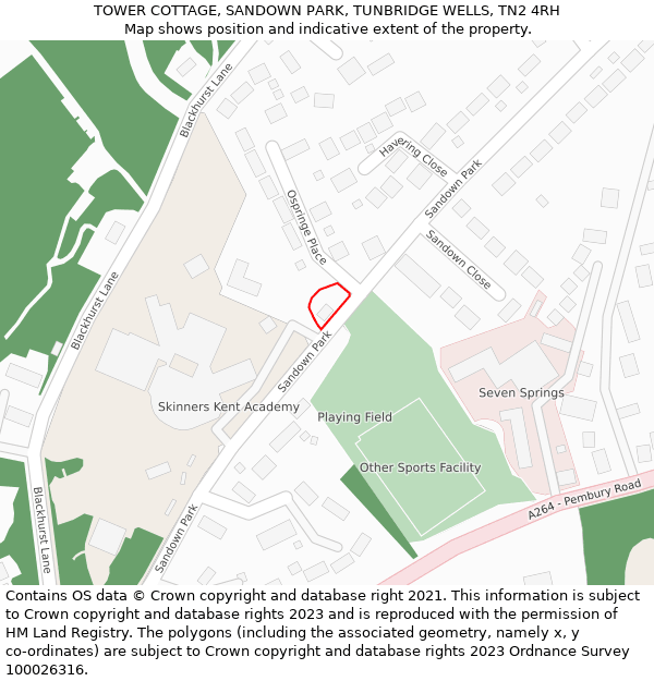 TOWER COTTAGE, SANDOWN PARK, TUNBRIDGE WELLS, TN2 4RH: Location map and indicative extent of plot