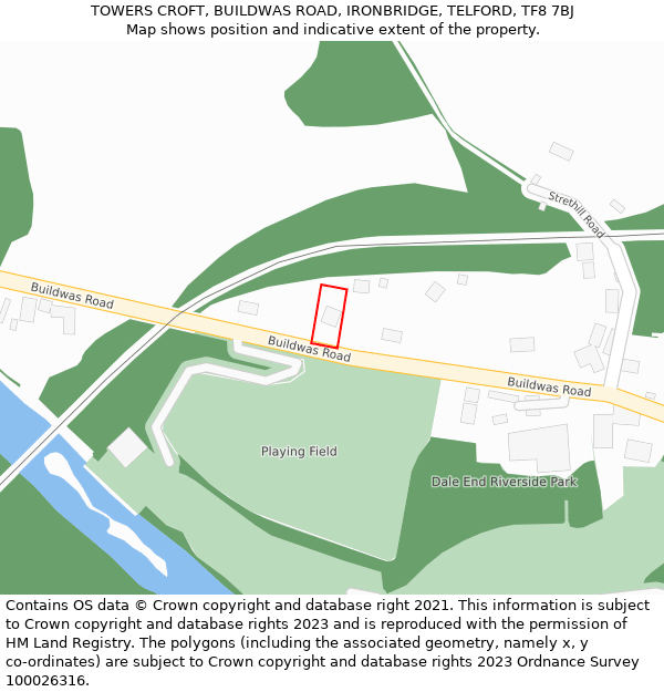 TOWERS CROFT, BUILDWAS ROAD, IRONBRIDGE, TELFORD, TF8 7BJ: Location map and indicative extent of plot