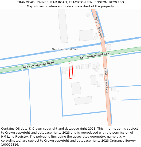 TRANMEAD, SWINESHEAD ROAD, FRAMPTON FEN, BOSTON, PE20 1SG: Location map and indicative extent of plot