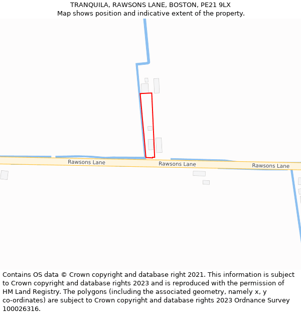 TRANQUILA, RAWSONS LANE, BOSTON, PE21 9LX: Location map and indicative extent of plot