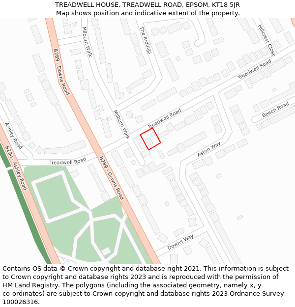 TREADWELL HOUSE, TREADWELL ROAD, EPSOM, KT18 5JR: Location map and indicative extent of plot