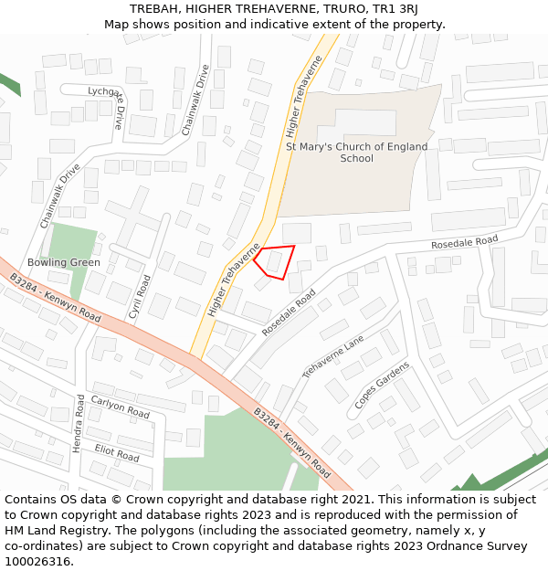 TREBAH, HIGHER TREHAVERNE, TRURO, TR1 3RJ: Location map and indicative extent of plot