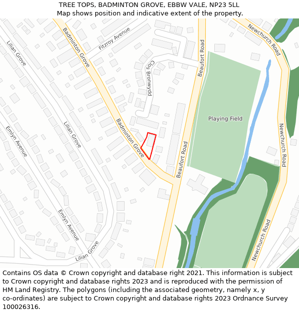 TREE TOPS, BADMINTON GROVE, EBBW VALE, NP23 5LL: Location map and indicative extent of plot