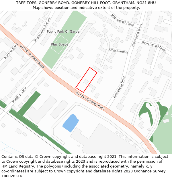 TREE TOPS, GONERBY ROAD, GONERBY HILL FOOT, GRANTHAM, NG31 8HU: Location map and indicative extent of plot