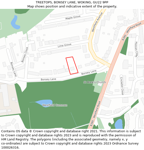 TREETOPS, BONSEY LANE, WOKING, GU22 9PP: Location map and indicative extent of plot