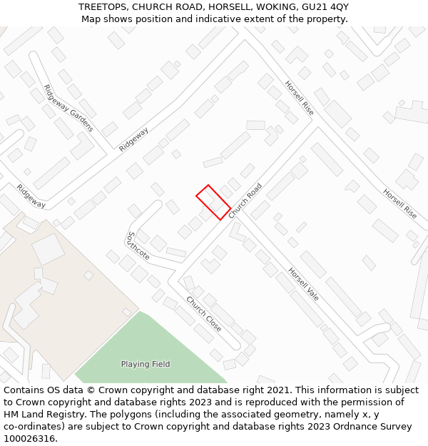 TREETOPS, CHURCH ROAD, HORSELL, WOKING, GU21 4QY: Location map and indicative extent of plot