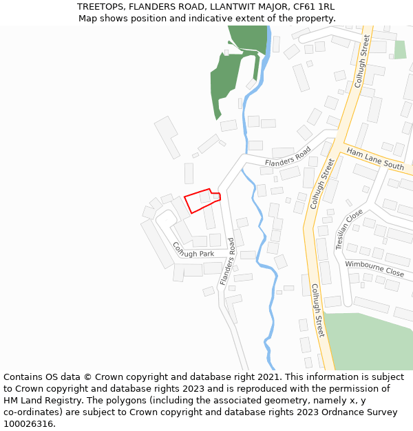 TREETOPS, FLANDERS ROAD, LLANTWIT MAJOR, CF61 1RL: Location map and indicative extent of plot