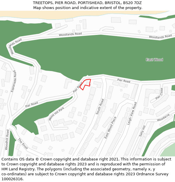 TREETOPS, PIER ROAD, PORTISHEAD, BRISTOL, BS20 7DZ: Location map and indicative extent of plot