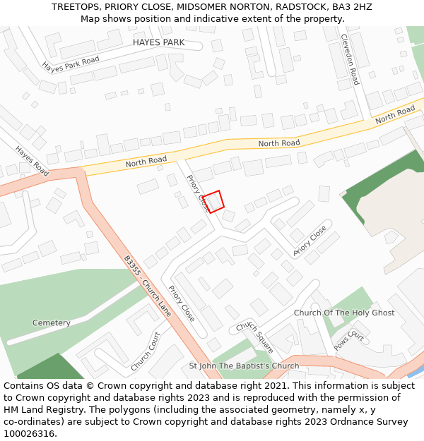 TREETOPS, PRIORY CLOSE, MIDSOMER NORTON, RADSTOCK, BA3 2HZ: Location map and indicative extent of plot