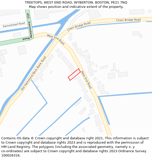 TREETOPS, WEST END ROAD, WYBERTON, BOSTON, PE21 7NQ: Location map and indicative extent of plot