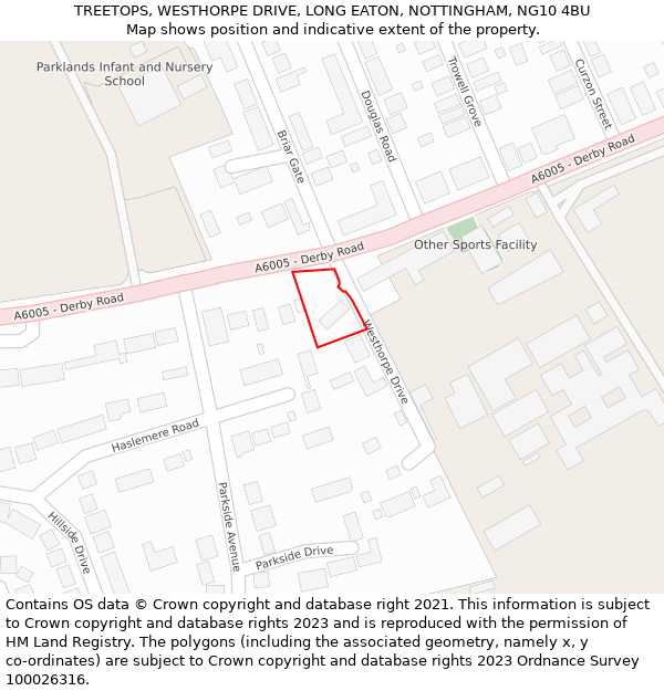 TREETOPS, WESTHORPE DRIVE, LONG EATON, NOTTINGHAM, NG10 4BU: Location map and indicative extent of plot