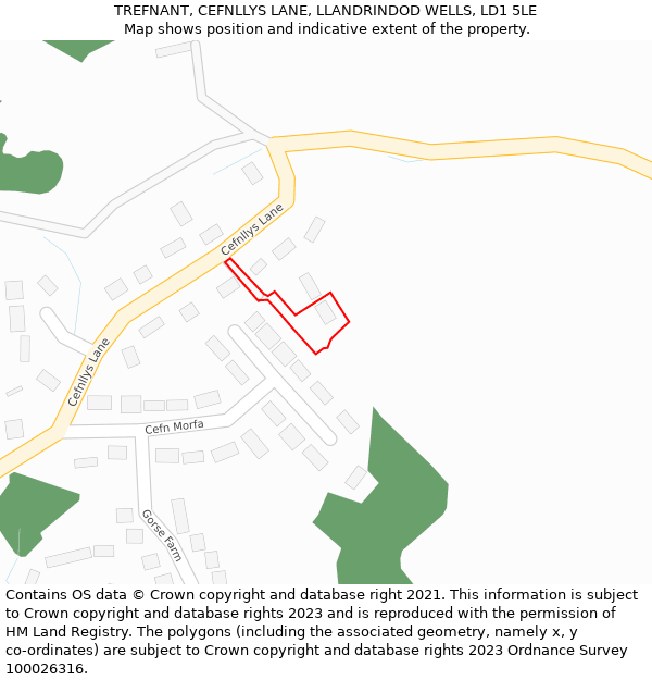 TREFNANT, CEFNLLYS LANE, LLANDRINDOD WELLS, LD1 5LE: Location map and indicative extent of plot