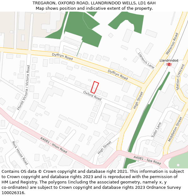 TREGARON, OXFORD ROAD, LLANDRINDOD WELLS, LD1 6AH: Location map and indicative extent of plot